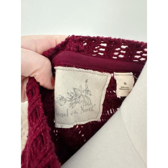 Anthro Angel of the North Burgundy Curved Cables Poncho Sweater XS Dolman Sleeve - Picture 9 of 10